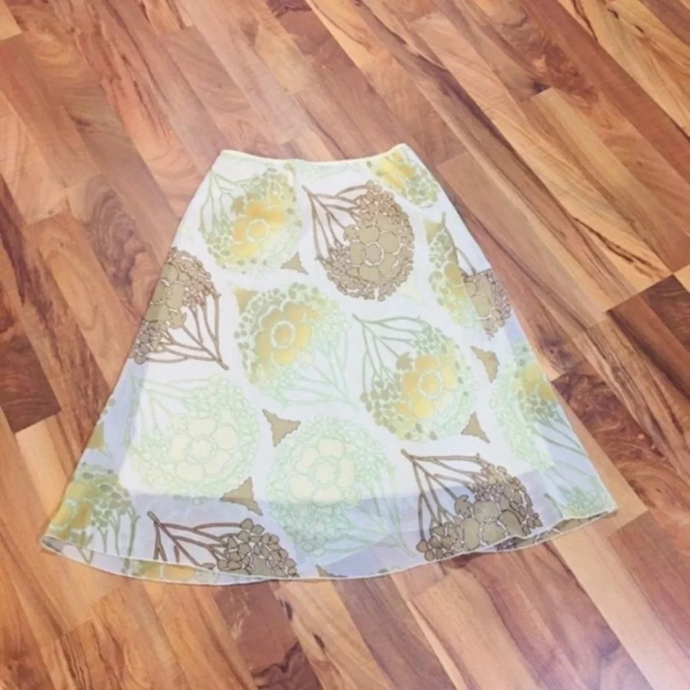 New Vintage Pineapple Yellow Floral Flare Layered Skirt Summer Pastel Midi